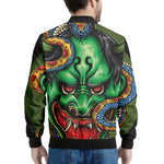 Japanese Oni Demon With Snake Print Men's Bomber Jacket