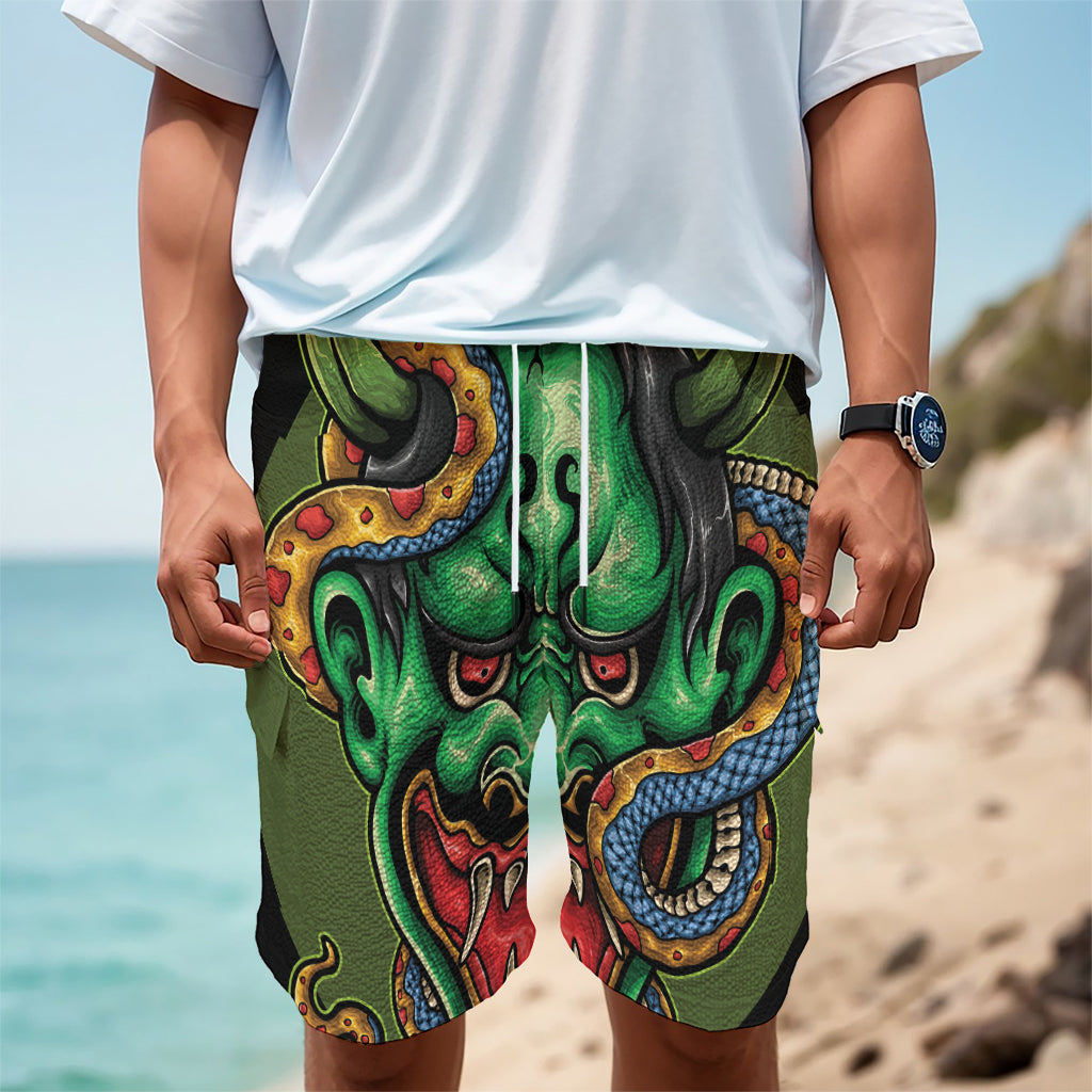 Japanese Oni Demon With Snake Print Men's Cargo Shorts