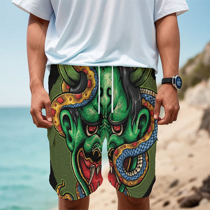 Japanese Oni Demon With Snake Print Men's Cargo Shorts
