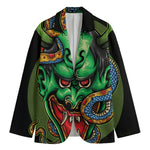 Japanese Oni Demon With Snake Print Men's Cotton Blazer