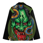 Japanese Oni Demon With Snake Print Men's Cotton Blazer