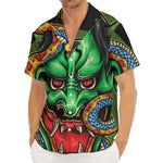 Japanese Oni Demon With Snake Print Men's Deep V-Neck Shirt