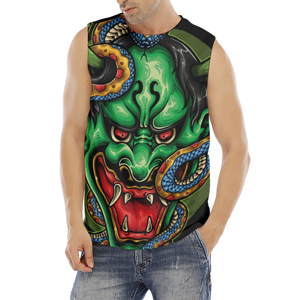 Japanese Oni Demon With Snake Print Men's Fitness Tank Top