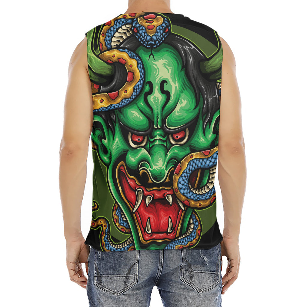 Japanese Oni Demon With Snake Print Men's Fitness Tank Top