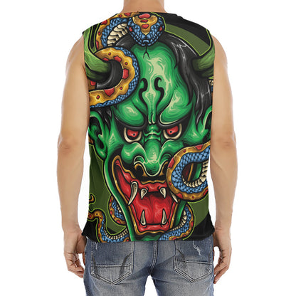 Japanese Oni Demon With Snake Print Men's Fitness Tank Top