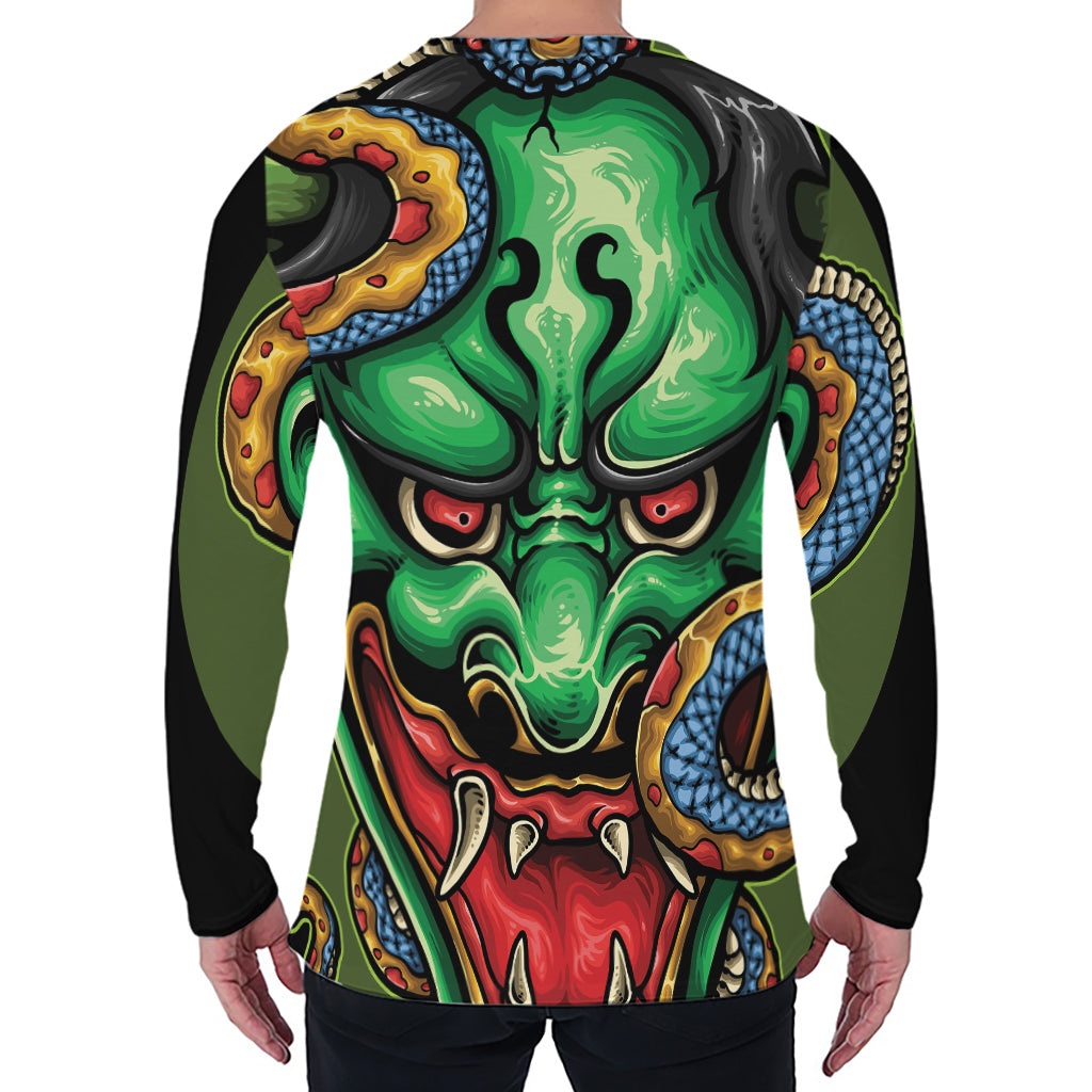 Japanese Oni Demon With Snake Print Men's Long Sleeve T-Shirt