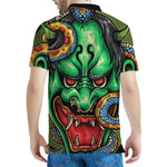 Japanese Oni Demon With Snake Print Men's Polo Shirt