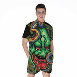 Japanese Oni Demon With Snake Print Men's Rompers