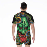 Japanese Oni Demon With Snake Print Men's Rompers