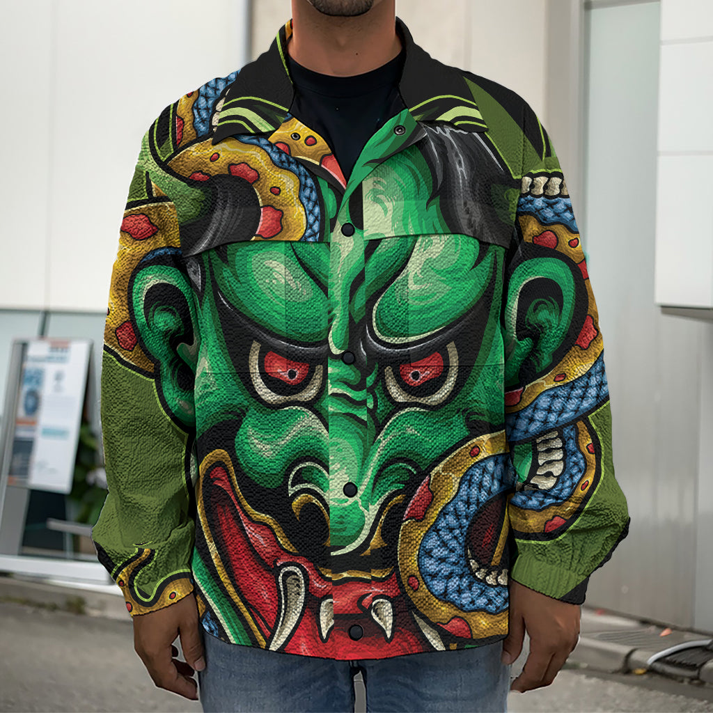 Japanese Oni Demon With Snake Print Men's Shirt Jacket