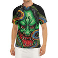 Japanese Oni Demon With Snake Print Men's Short Sleeve Rash Guard
