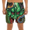 Japanese Oni Demon With Snake Print Men's Split Running Shorts