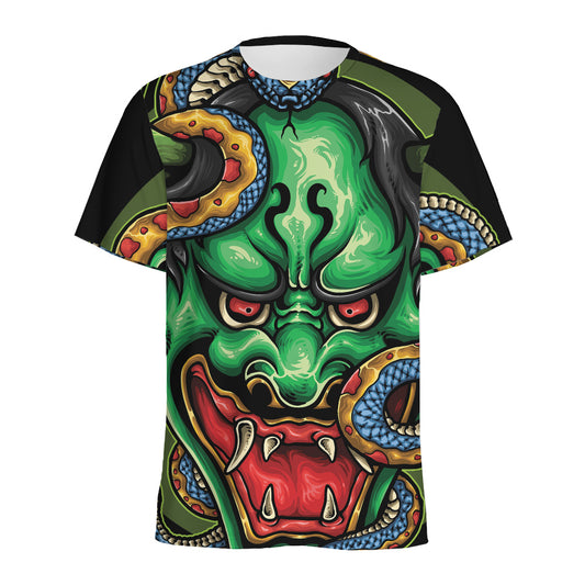 Japanese Oni Demon With Snake Print Men's Sports T-Shirt