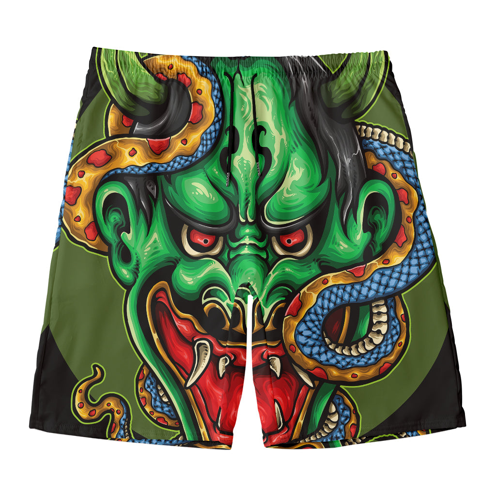 Japanese Oni Demon With Snake Print Men's Swim Trunks