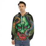 Japanese Oni Demon With Snake Print Men's Velvet Pullover Hoodie
