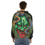 Japanese Oni Demon With Snake Print Men's Velvet Pullover Hoodie