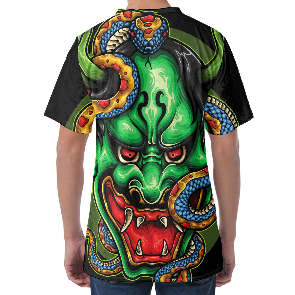 Japanese Oni Demon With Snake Print Men's Velvet T-Shirt