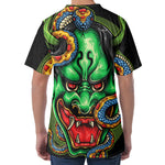 Japanese Oni Demon With Snake Print Men's Velvet T-Shirt