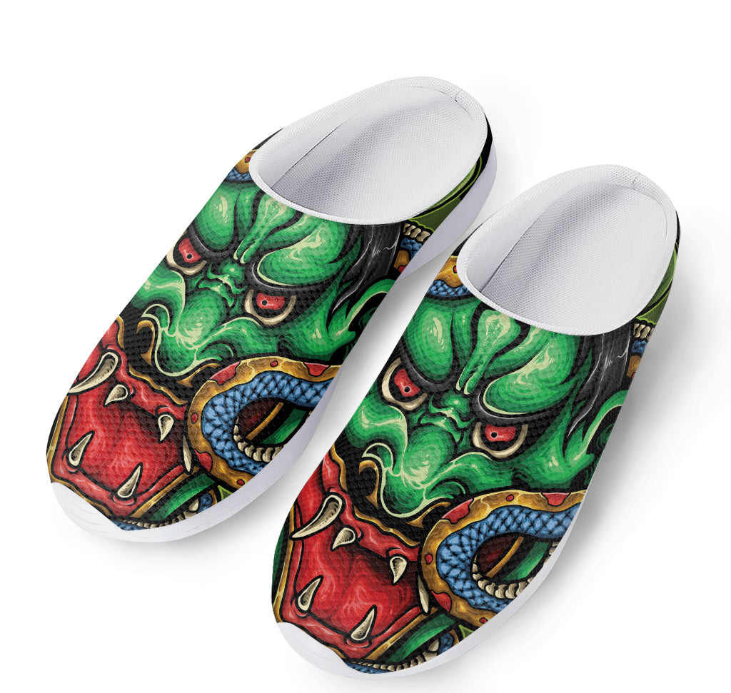 Japanese Oni Demon With Snake Print Mesh Casual Shoes
