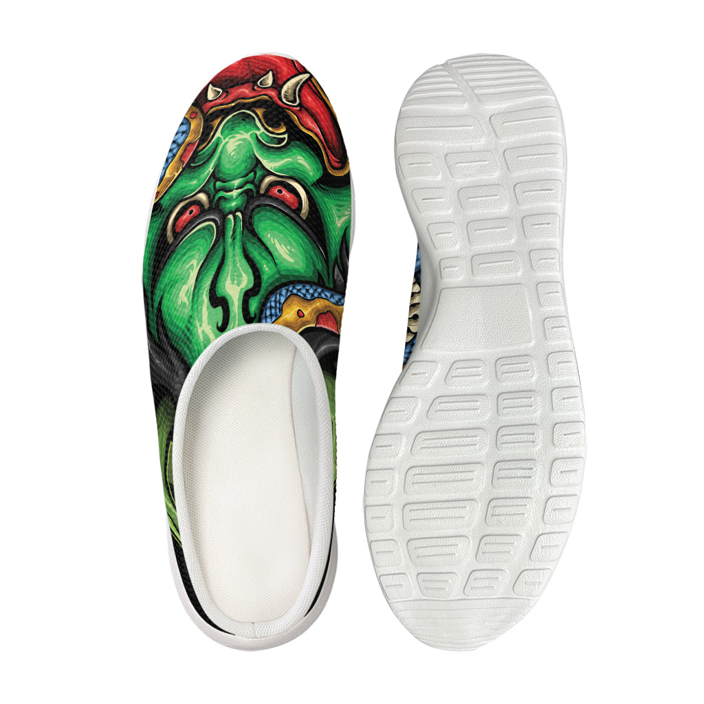 Japanese Oni Demon With Snake Print Mesh Casual Shoes