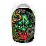 Japanese Oni Demon With Snake Print Mesh Laundry Hamper