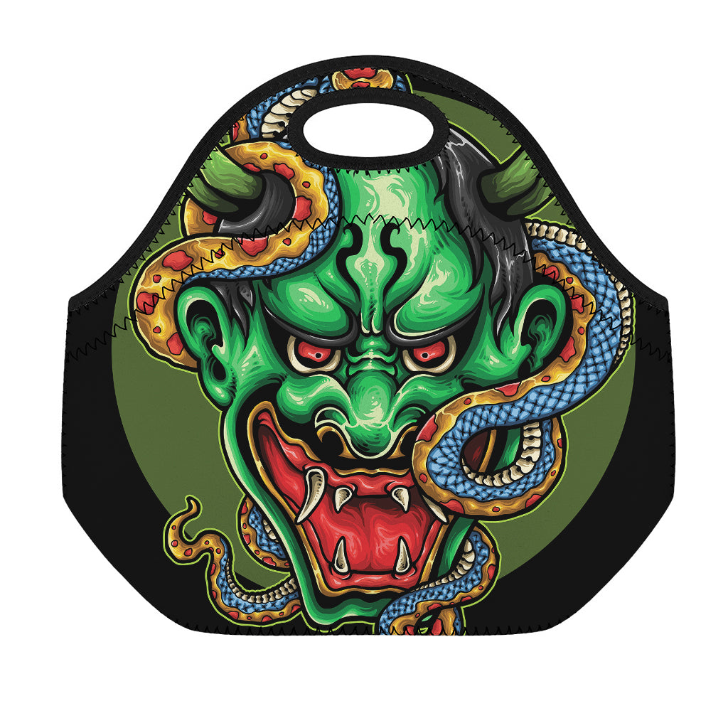 Japanese Oni Demon With Snake Print Neoprene Lunch Bag
