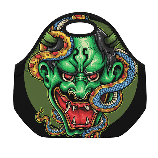 Japanese Oni Demon With Snake Print Neoprene Lunch Bag