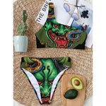 Japanese Oni Demon With Snake Print One Shoulder Bikini Top