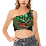 Japanese Oni Demon With Snake Print One Shoulder Crop Top