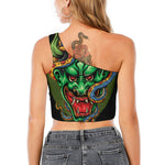 Japanese Oni Demon With Snake Print One Shoulder Crop Top