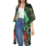 Japanese Oni Demon With Snake Print Open Front Beach Cover Up
