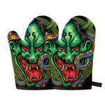 Japanese Oni Demon With Snake Print Oven Mitts