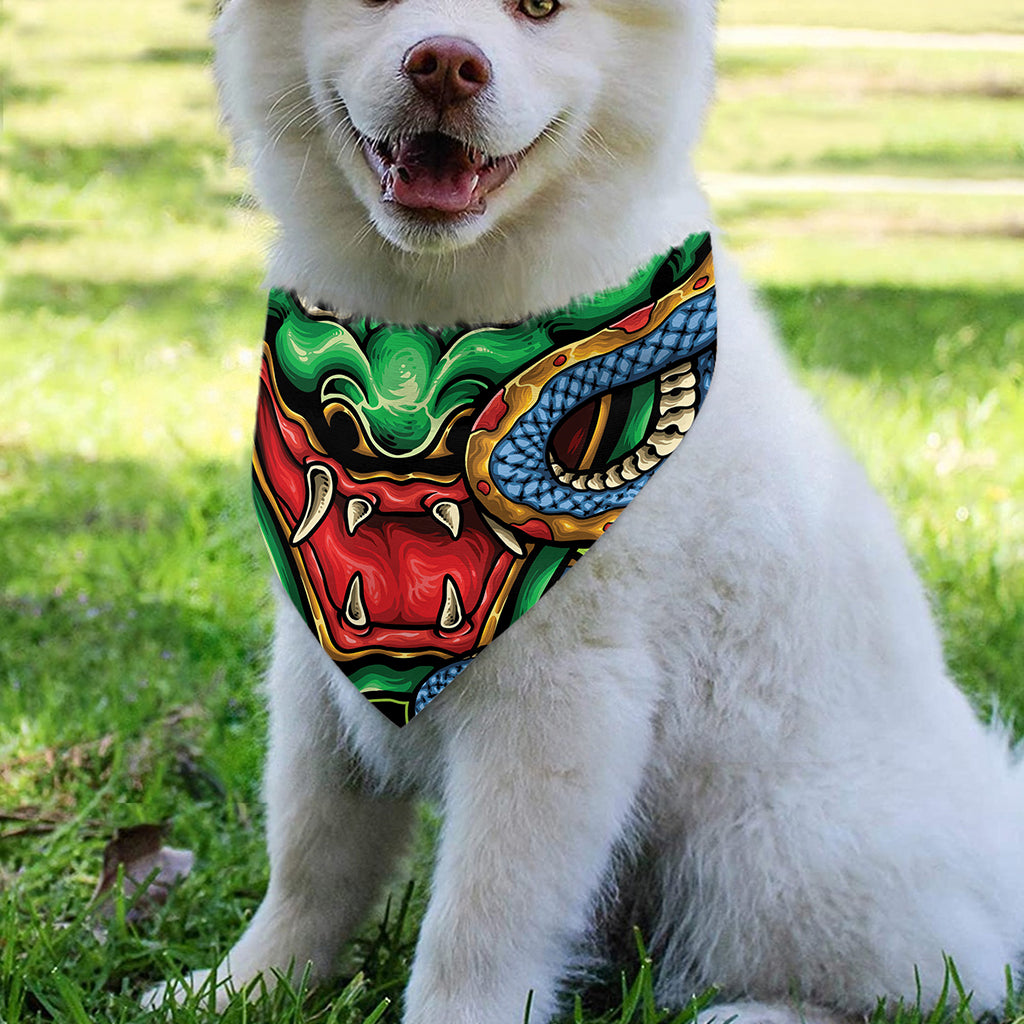 Japanese Oni Demon With Snake Print Over The Collar Dog Bandana