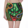 Japanese Oni Demon With Snake Print Pencil Mini Skirt