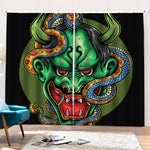 Japanese Oni Demon With Snake Print Pencil Pleat Curtains