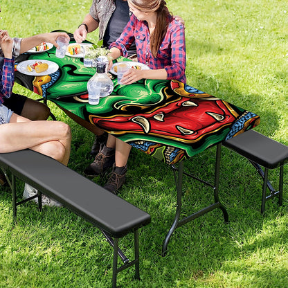 Japanese Oni Demon With Snake Print Picnic Table Cover