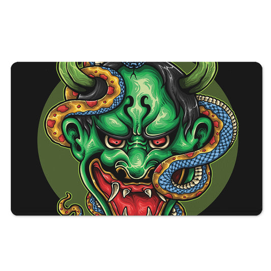 Japanese Oni Demon With Snake Print Polyester Doormat