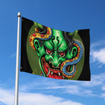 Japanese Oni Demon With Snake Print Polyester Flag