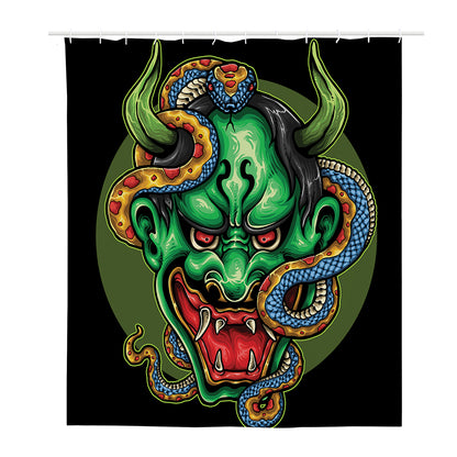 Japanese Oni Demon With Snake Print Polyester Shower Curtain