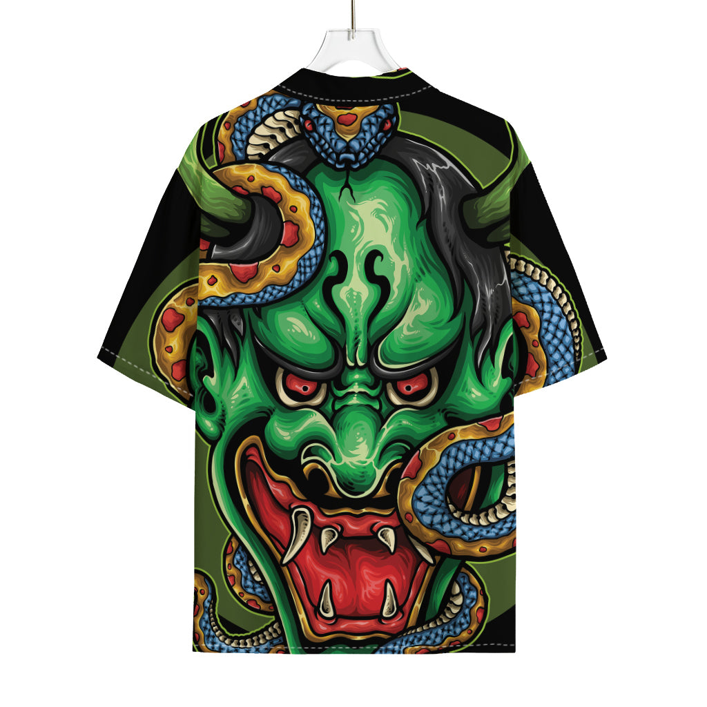 Japanese Oni Demon With Snake Print Rayon Hawaiian Shirt
