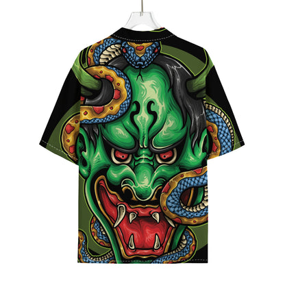 Japanese Oni Demon With Snake Print Rayon Hawaiian Shirt