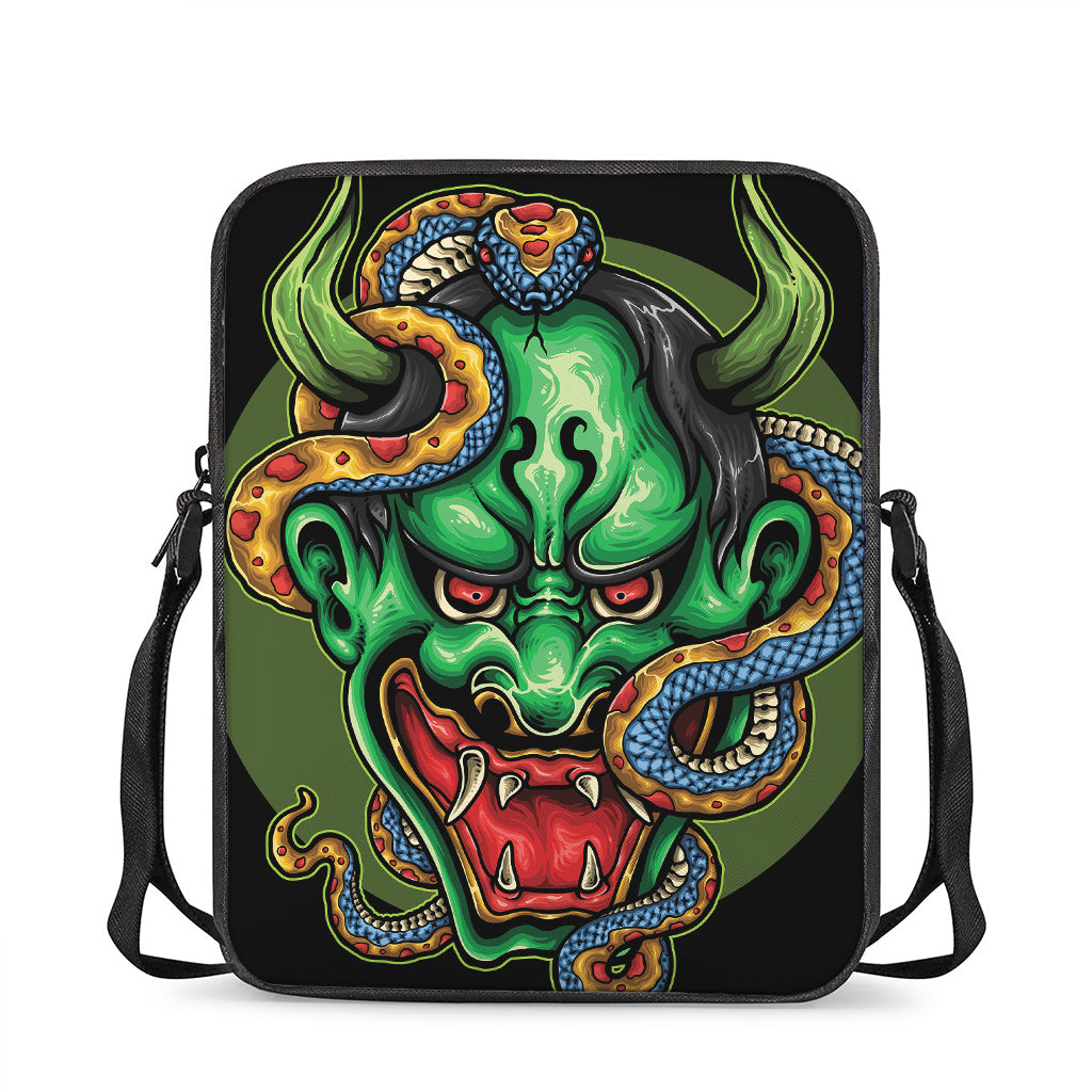 Japanese Oni Demon With Snake Print Rectangular Crossbody Bag