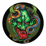 Japanese Oni Demon With Snake Print Round Blanket