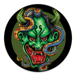 Japanese Oni Demon With Snake Print Round Floor Mat