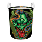 Japanese Oni Demon With Snake Print Round Laundry Basket