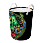 Japanese Oni Demon With Snake Print Round Laundry Basket