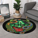 Japanese Oni Demon With Snake Print Round Rug