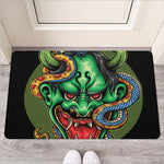 Japanese Oni Demon With Snake Print Rubber Doormat