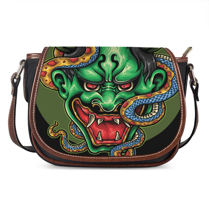 Japanese Oni Demon With Snake Print Saddle Bag