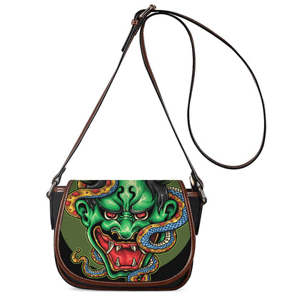 Japanese Oni Demon With Snake Print Saddle Bag